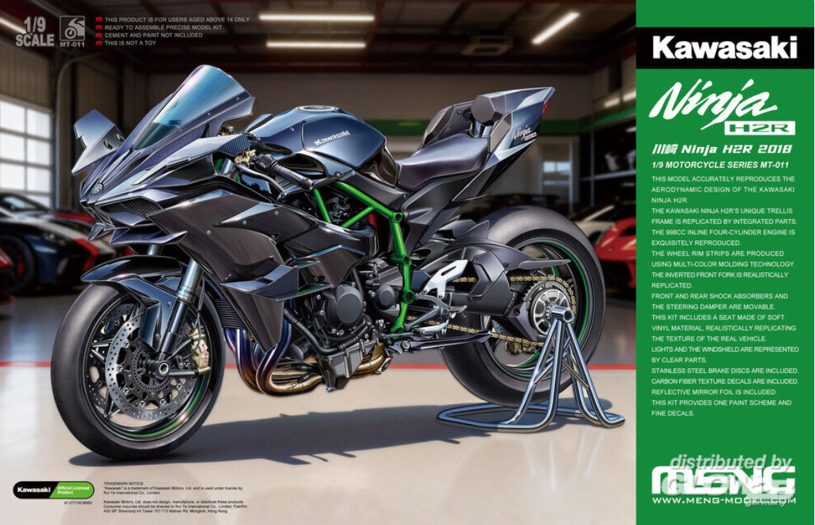 Meng Model MT-011 Kawasaki Ninja H2R 2018 1:9 Modellbausatz NEU OVP