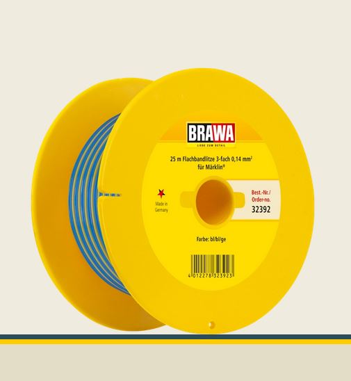 Brawa 32392 Flachbandlitze 0,14 mm² Blau/blau/gelb 25-m Spule Neu