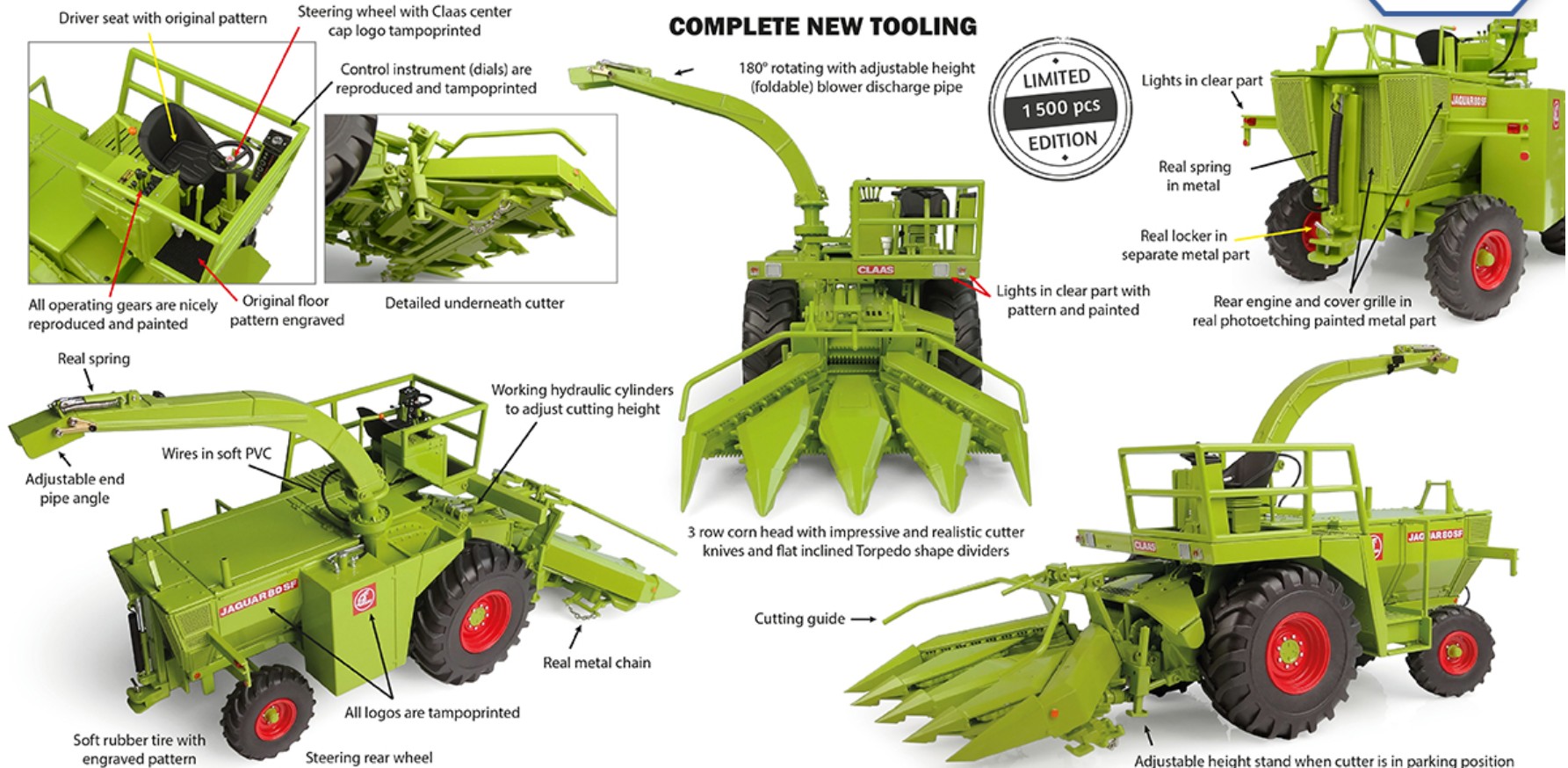 Universal Hobbies UH6774 Claas Jaguar 80 SF no cabin with corn header 1:32 NEU