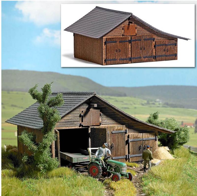 Busch 1508 Holzscheune - Spur H0 - Bausatz - Neu - OVP