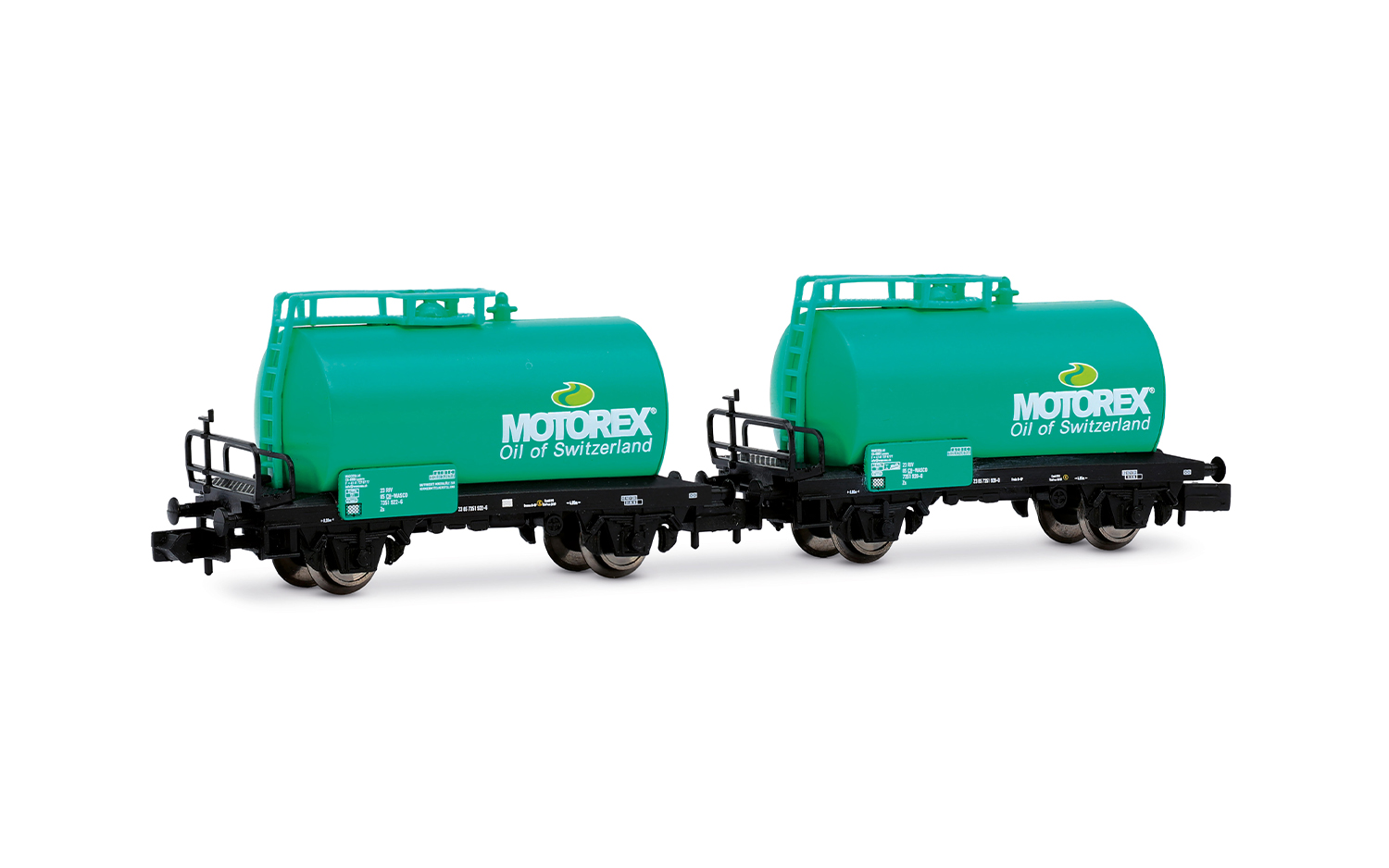 Arnold HN6748 CH-WASCO, 2-tlg. Set 2-achs. Kesselwagen „MOTOREX”, türkisfa