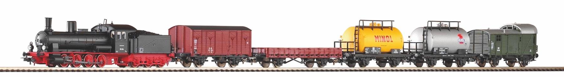 Piko 57123 Start-Set mit Bettung Güterzug Dampflok G7 Spur H0