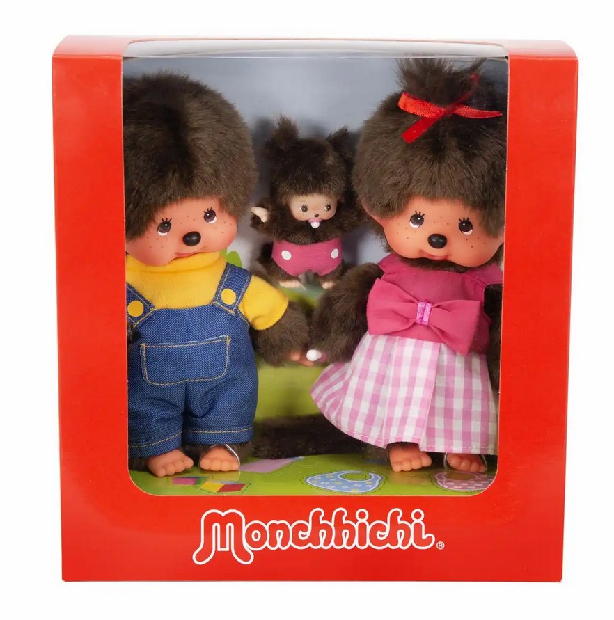 Monchhichi 254870 Familien Set Junge Mädchen & Baby 20 cm Plüsch/Stoff
