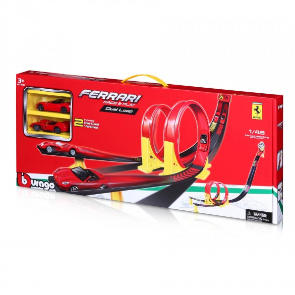 Bburago 18-31216 Ferrari R&P 1:43 "DualLoop" inkl. 2 Fahrzeugen Tragebox