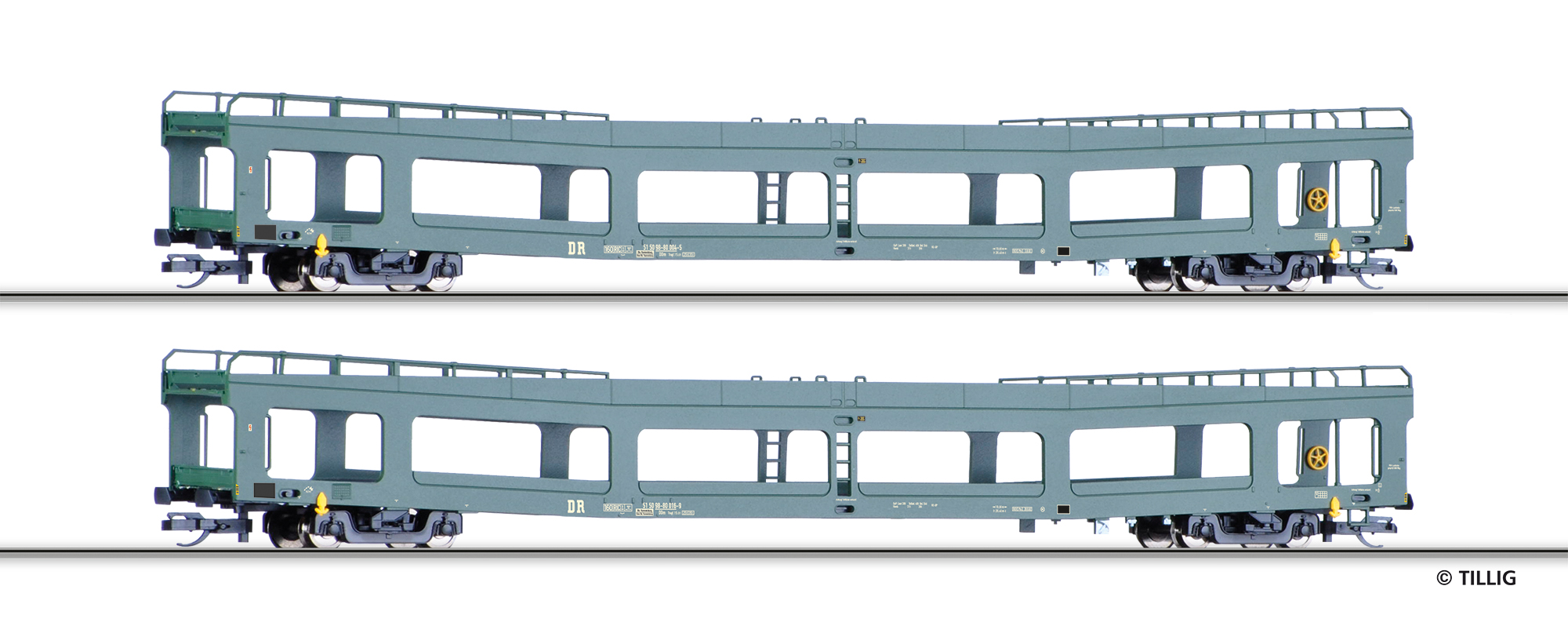 Tillig 01135 Autotransportwagen-Set der DR, bestehend aus zwei Autotransp