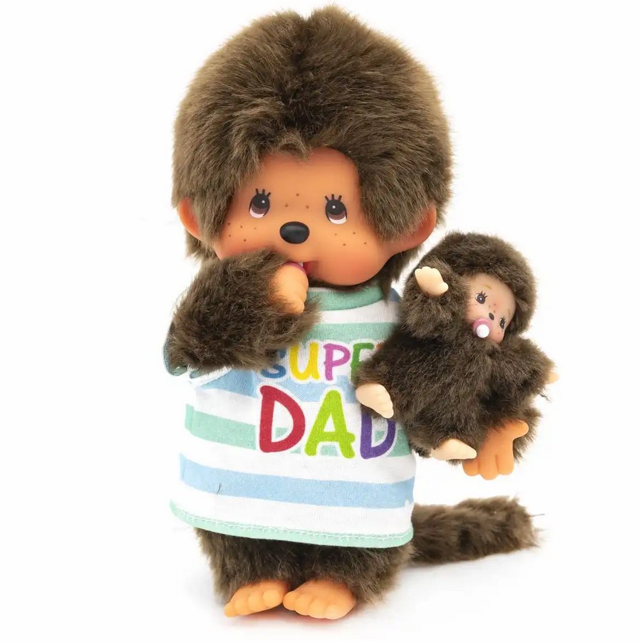 Monchhichi 220960 Plüschfigur Vater mit Kind blau/braun 20 cm Stoff NEU