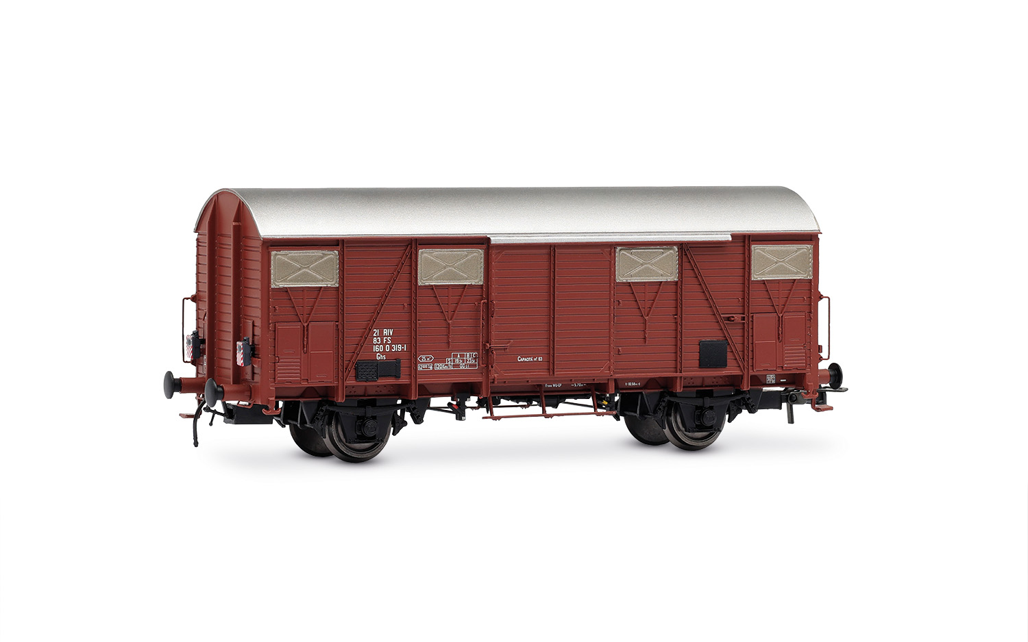 Rivarossi HR6696 FS, 2-tlg. Set gedeckter Güterwagen der Bauart Ghs, braune F