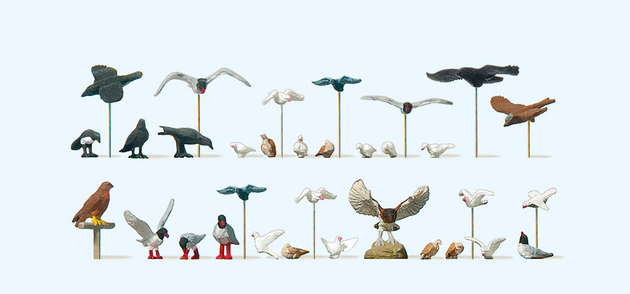 Preiser 10169 Tauben Möwen Krähen und Raubvögel 1:87 Spur H0