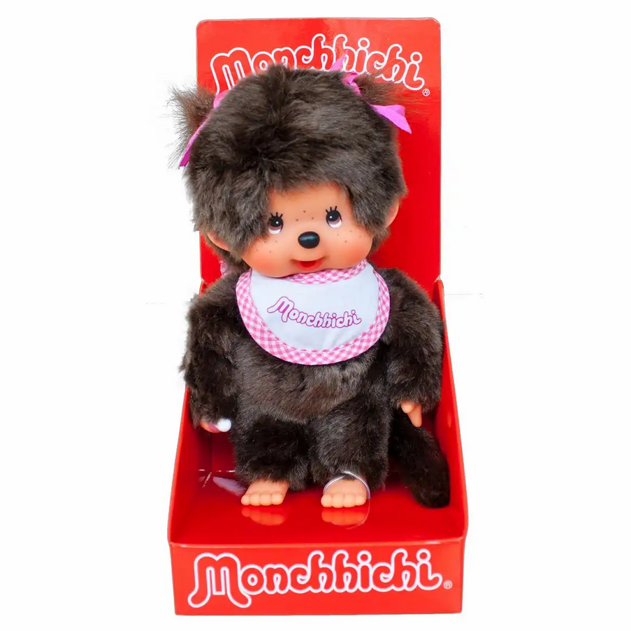Monchhichi 255550 Mädchen mit Latz pink/braun 20 cm Stoff/Plüsch NEU