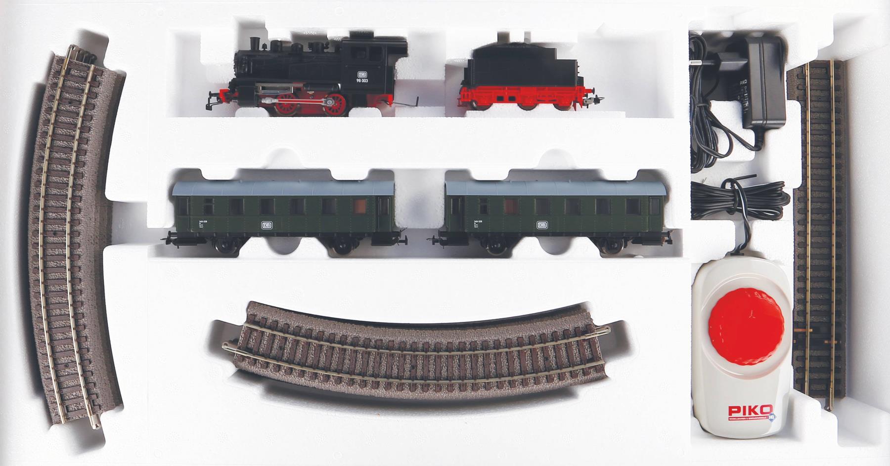 Piko 57112 Start-Set mit Bettung Personenzug Dampflok Spur H0