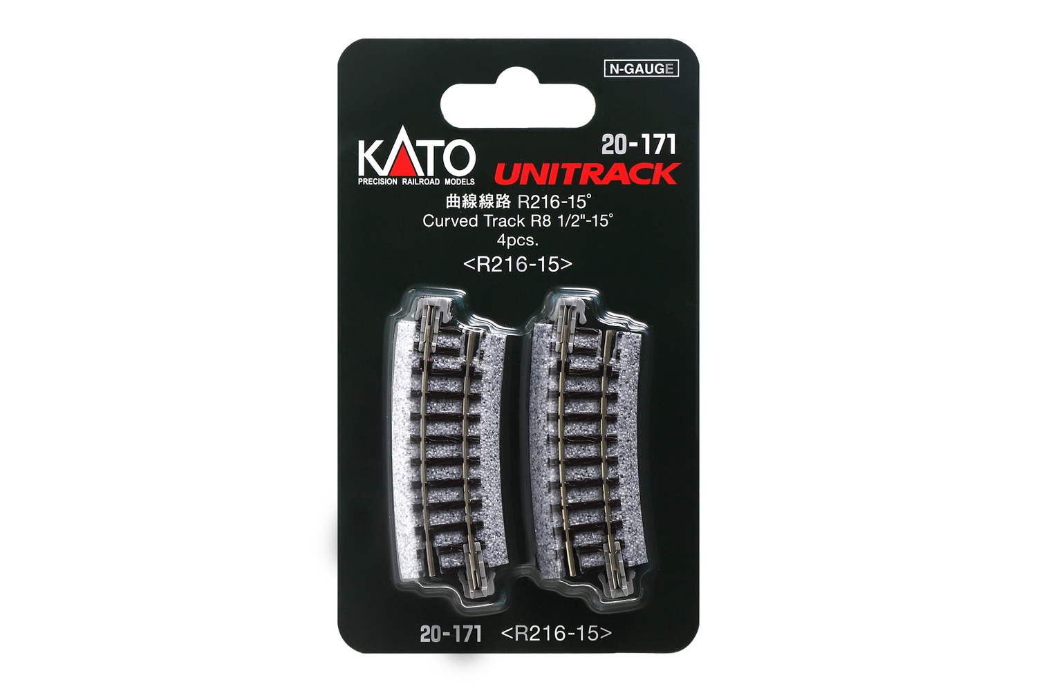 Kato 20-171 Gleis gebogen R 216-15° 4 Stück 1:160 Spur N Neu