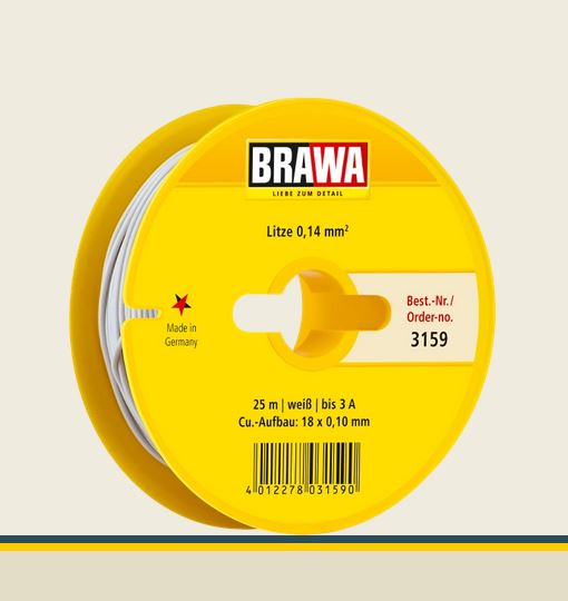 Brawa 3159 Litze 0,14 mm² weiß 25-m-Spule Einadrig Neu OVP