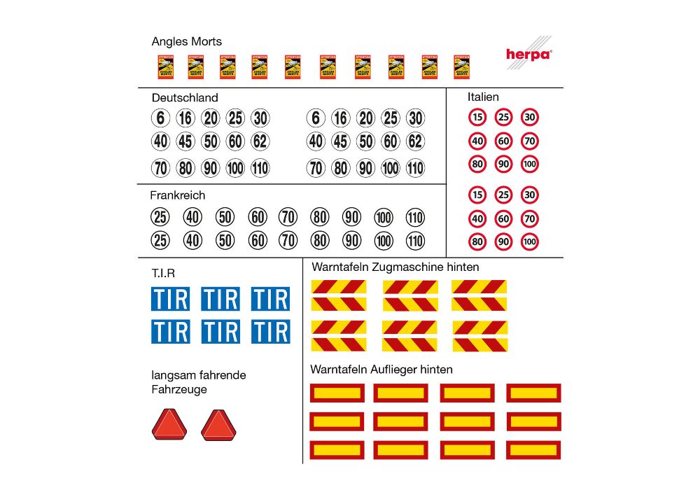 Herpa 054829 ZB Aufkleberbögen m. Warntafeln (10 Stück) 1:87 Neu