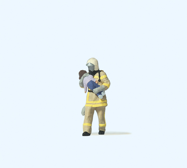 Preiser 28252 Feuerwehrmann, Kind rettend. Beige Uniform