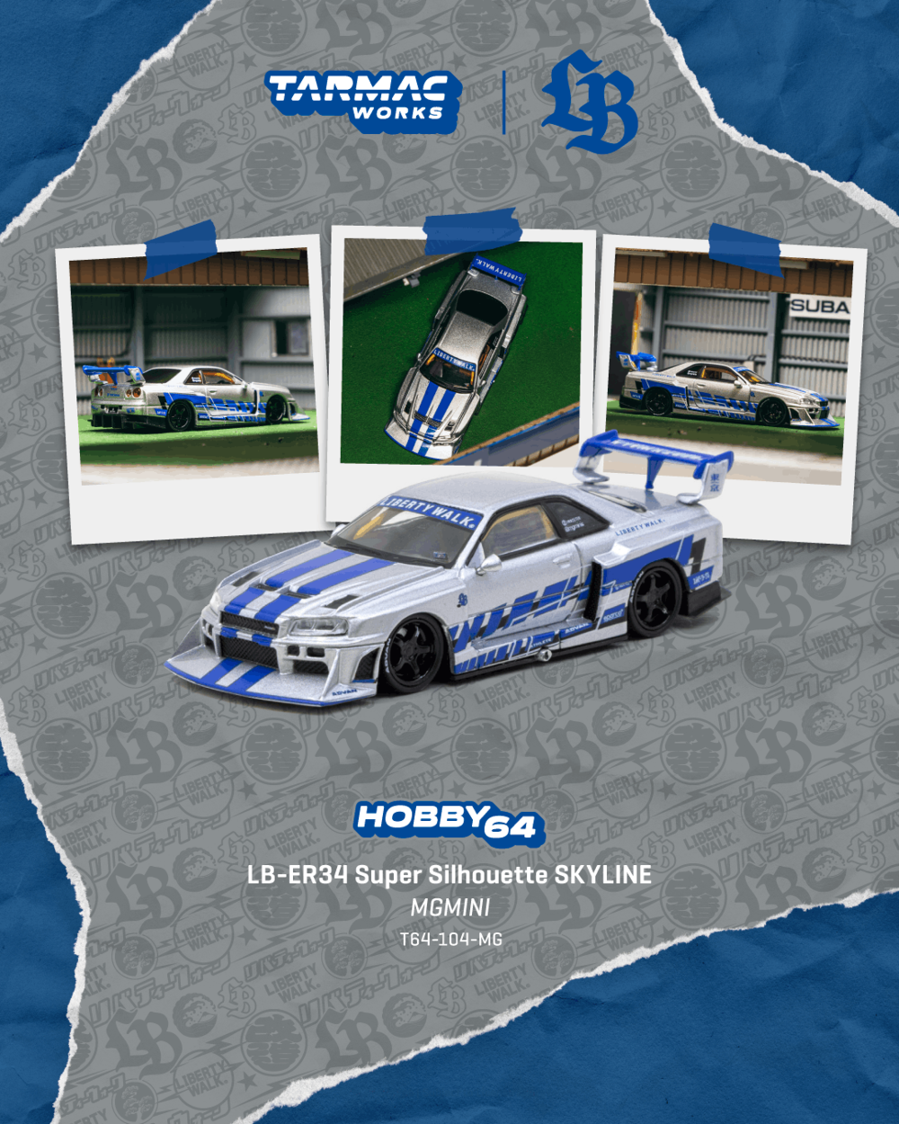 Tarmac Works T64-104-MG 1:64 NISSAN SKYLINE GTR (ER34) LB SUPER SILHOUETTE MGMINI