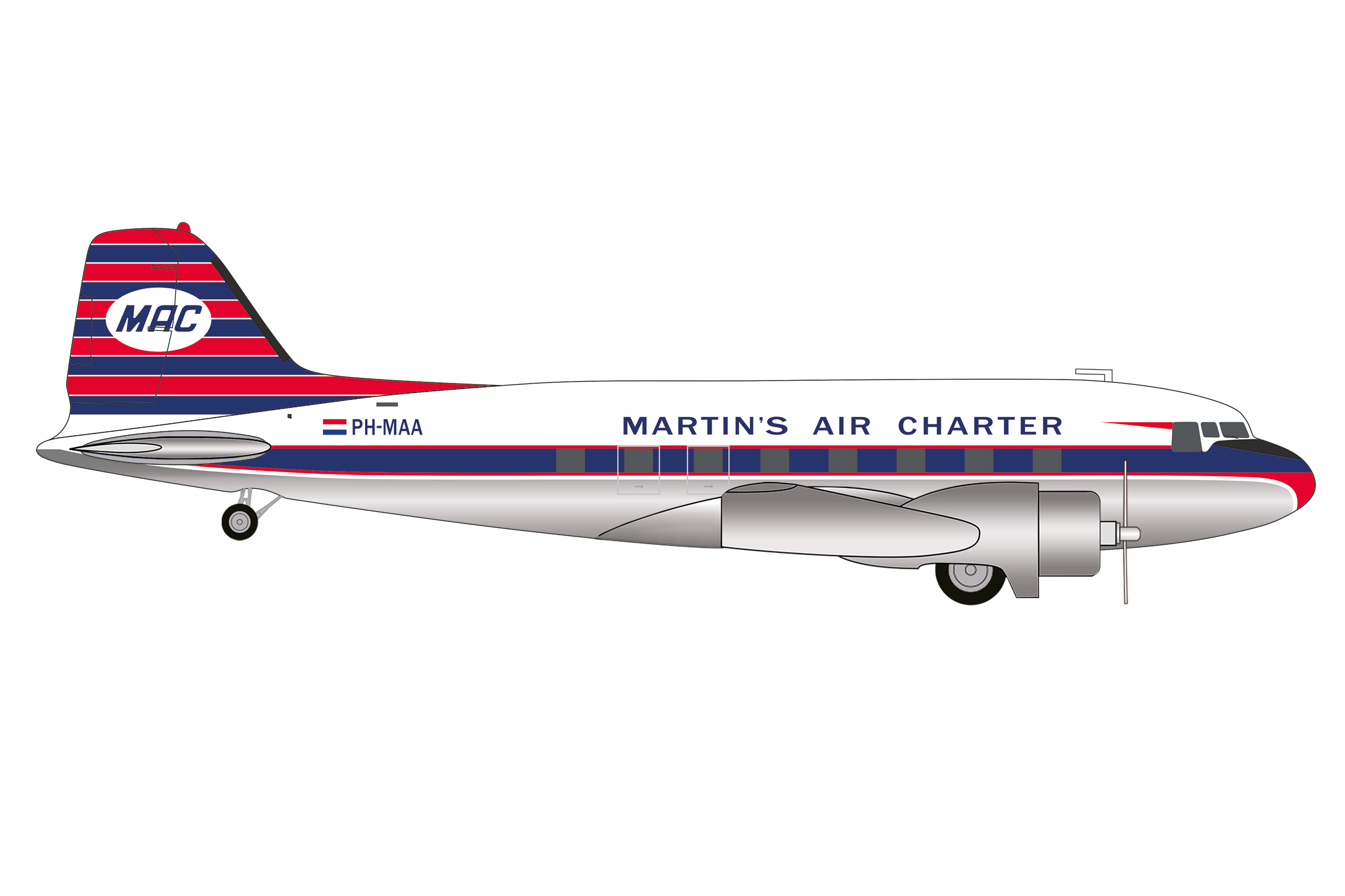 Herpa 573566 Martin's Air Charter Douglas DC-3 - PH-MAA 1:200 Neu