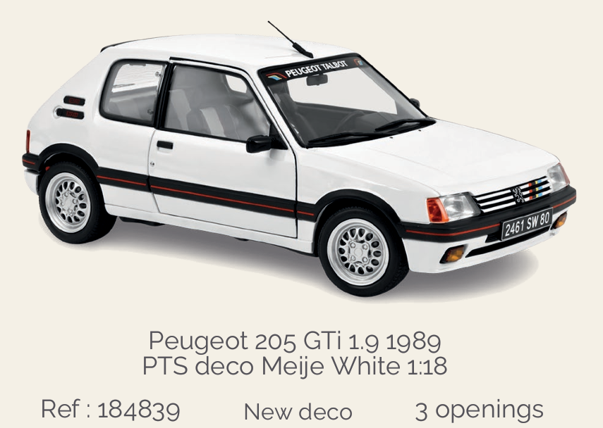 Norev 184839 Peugeot 205 GTi 1.9 1989 PTS deco Meije White 1:18