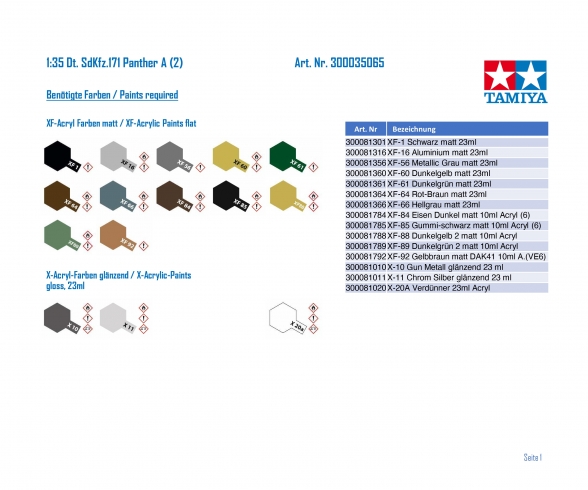 Tamiya 35065 Dt. SdKfz.171 Panther A (2) 1:35 Bausatz NEU OVP
