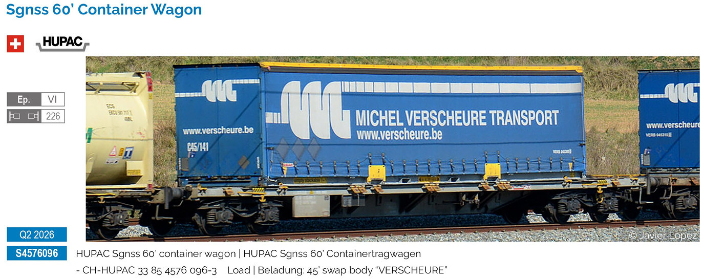 Sudexpress S4576096 Containertragwagen HUPAC Sgnss 60' 1:87 Spur H0