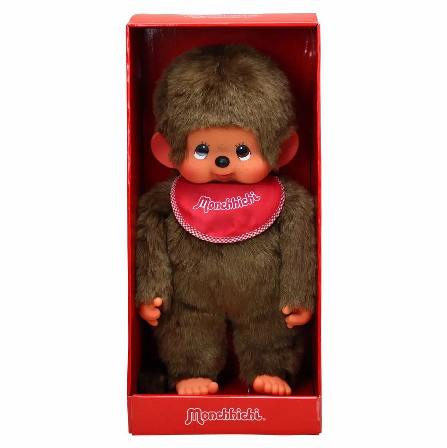 Monchhichi 255410 Plüschfigur Junge mit Latz rot/braun 45 cm Stoff NEU