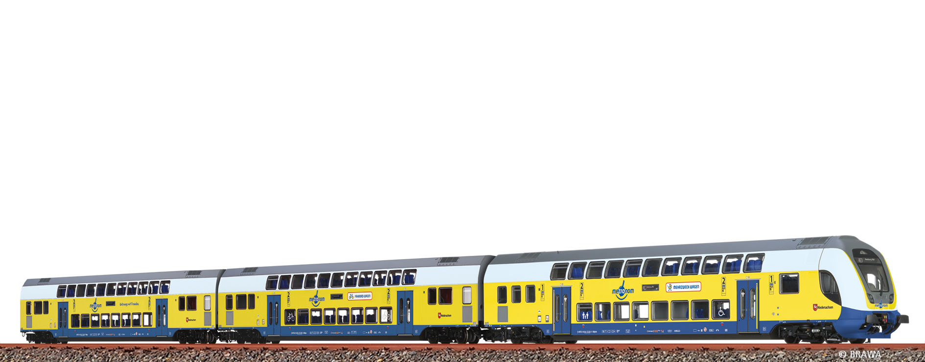 Brawa 44577 H0 Doppelstock-Wagenset Metronom, 3er-Set (RE 3 Hamburg Hbf)