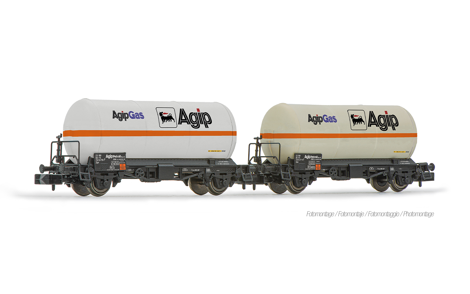 Arnold HN6693 FS, 2-tlg. Set 2-achs. Gaskesselwagen, „Agipgas”, weiße Farb