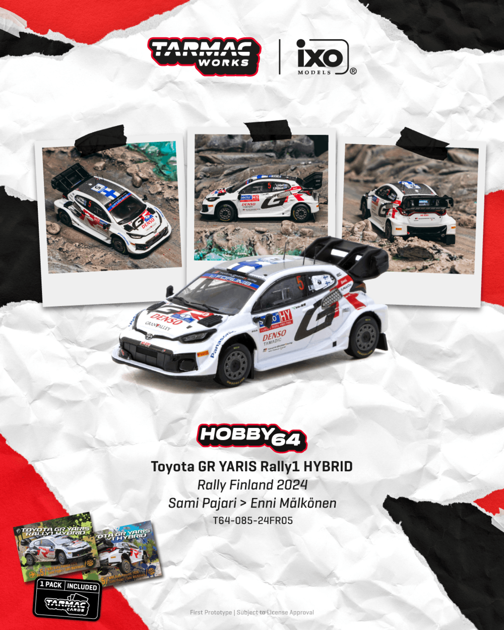 Tarmac Works T64-085-24FR05 1:64 TOYOTA YARIS GR RALLY1 HYBRID #5 SAMI PAJARI