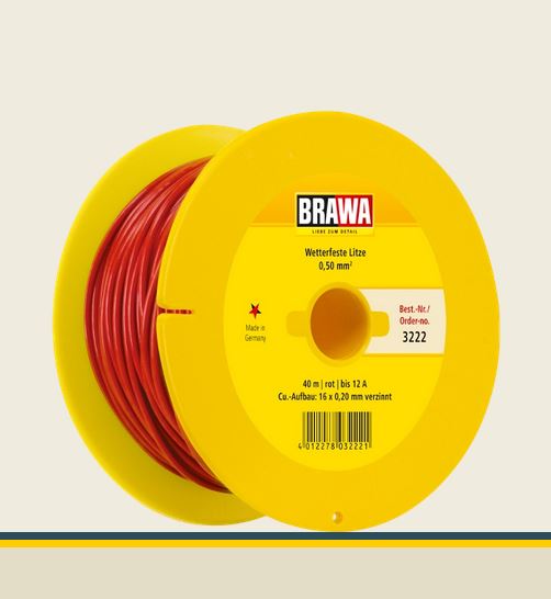 Brawa 3222 Wetterfeste Litze 0,50 mm² rot 40-m Spule Neu OVP