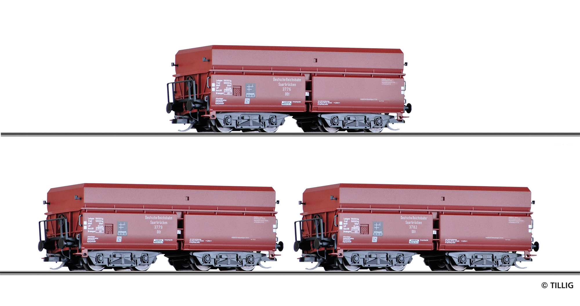 Tillig 01139 Güterwagenset der DRG, bestehend aus drei Selbstentladewagen