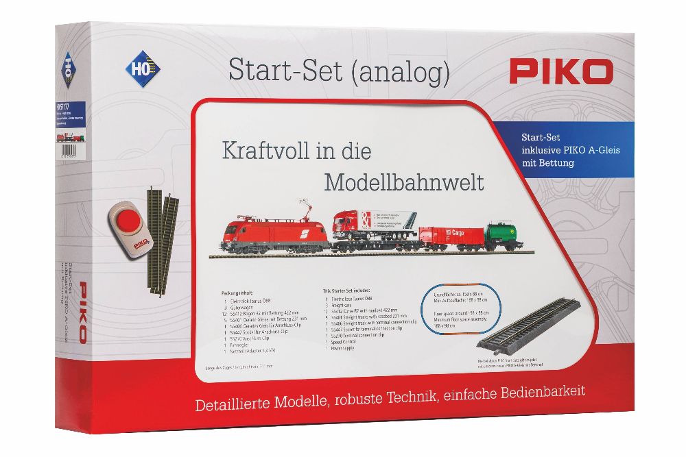 Piko 57177 Start-Set mit Bettung Taurus ÖBB Güterwagen Spur H0