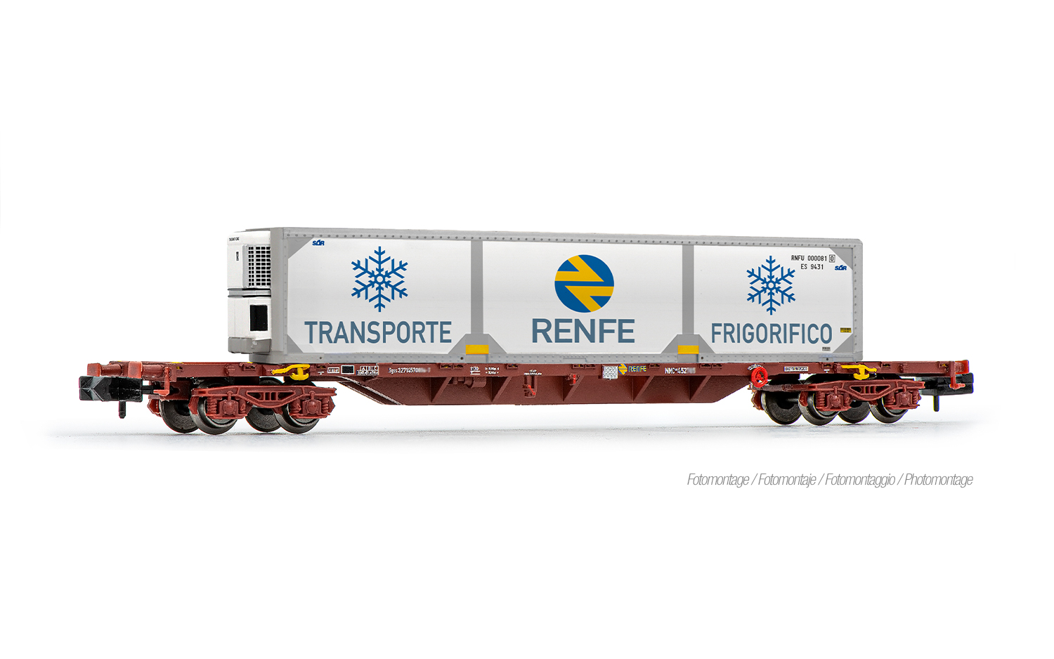 Arnold HN6729 RENFE, MMC3-Containerwagen, braune Farbgebung, beladen mit „