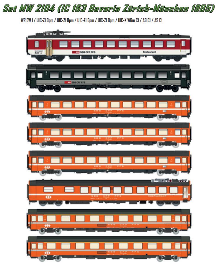 Models World MW2104 8er Set Personenwg. SBB, Ep. V, IC163 “Bavaria” ZU-MUC 1985
