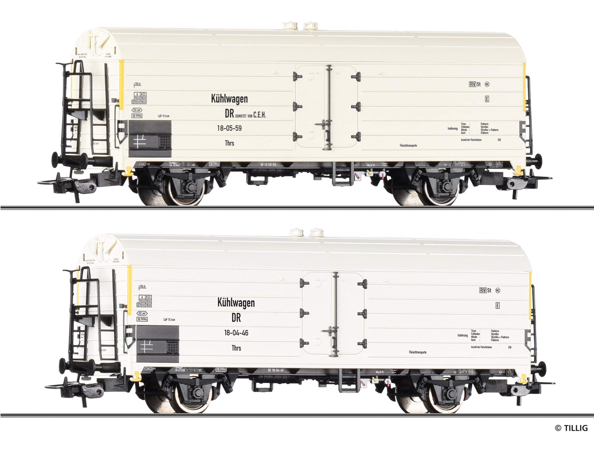 Tillig 70087 Güterwagenset der DR, bestehend aus zwei Kühlwagen Thrs