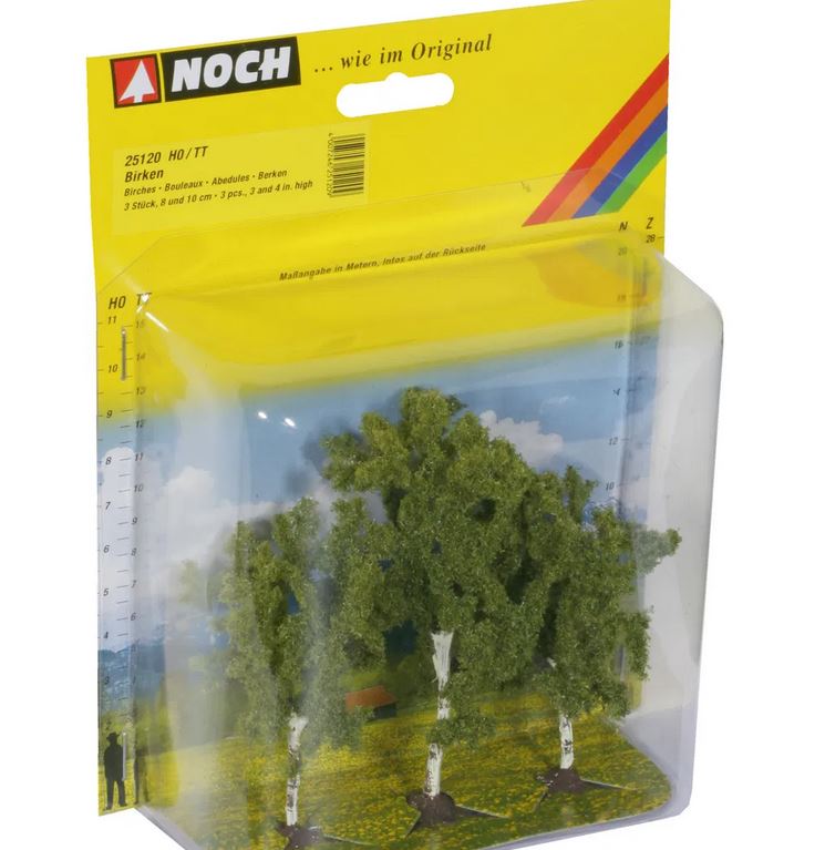 Noch 25120 Birken 3 Stück 8 und 10 cm hoch Spur H0/TT NEU OVP