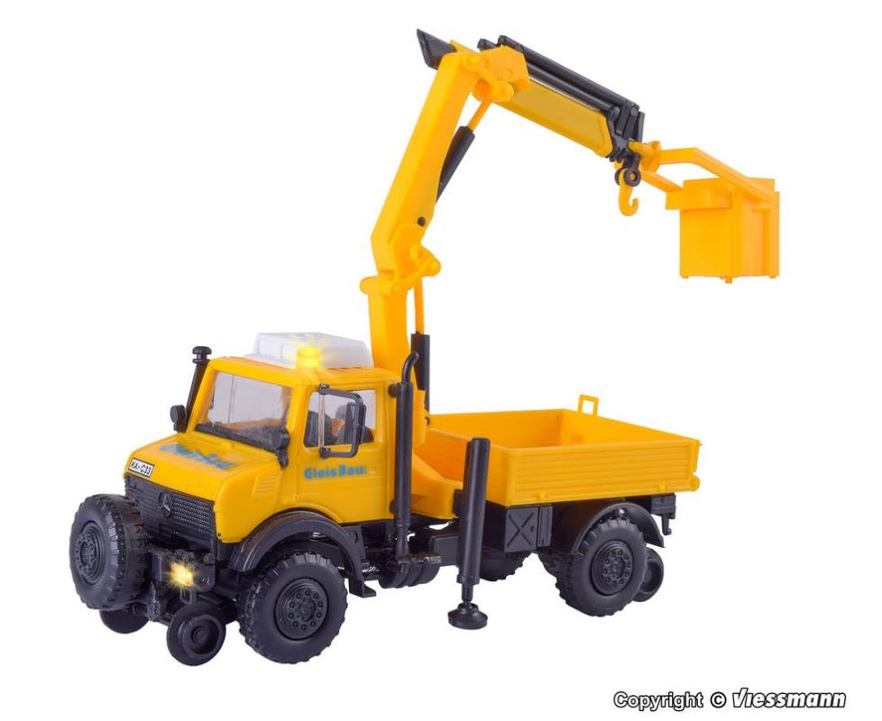 Kibri 14991 Zweiwege UNIMOG GleisBau mit Arbeitskran und Korb
