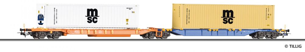 Tillig 77071 Doppeltragwagen Sdggmrss ÖBB 2 Container Spur H0