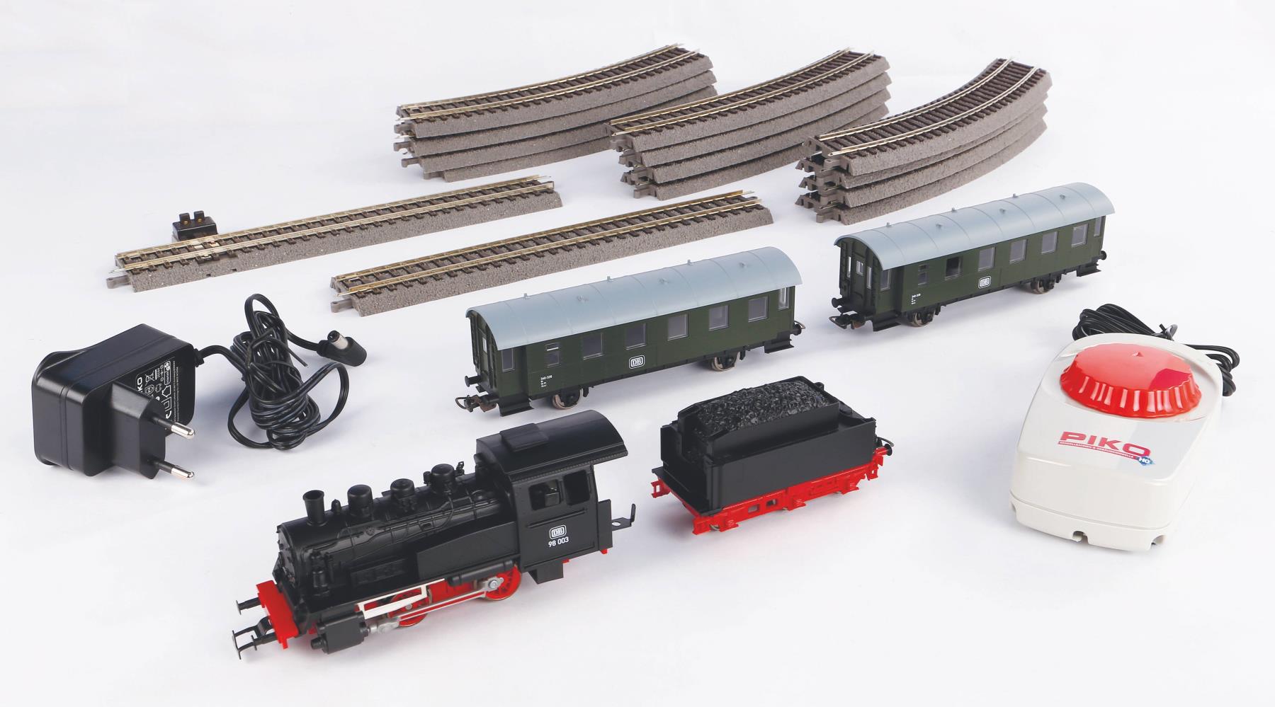Piko 57112 Start-Set mit Bettung Personenzug Dampflok Spur H0