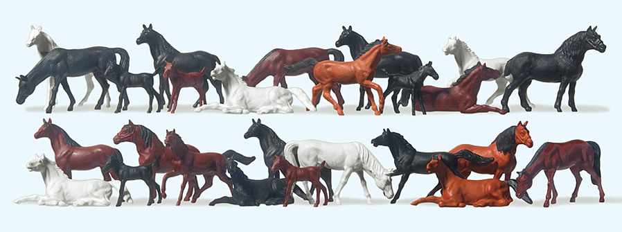 Preiser 14407 Pferde 26 Figuren 1:87 Spur H0 Neu OVP Tiere
