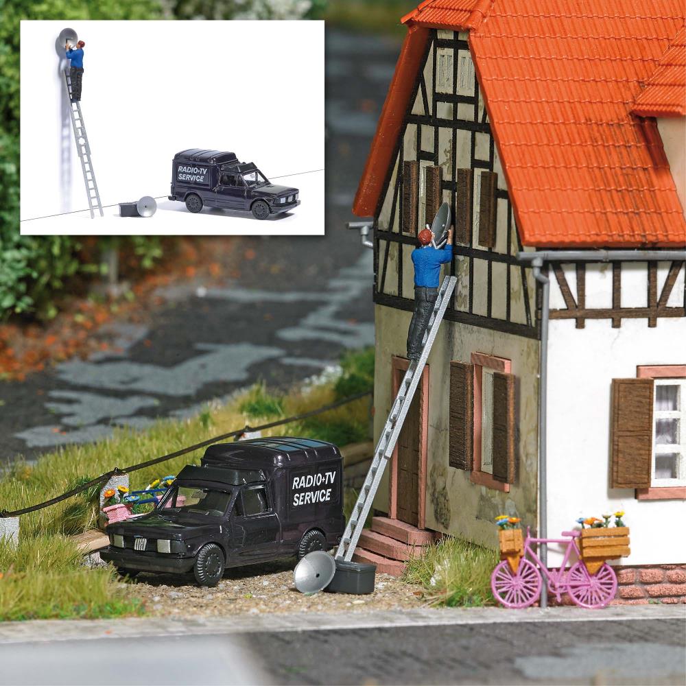 Busch 7982 Action Set: Sat-Schüssel ausrichten 1:87 Spur H0 Neu