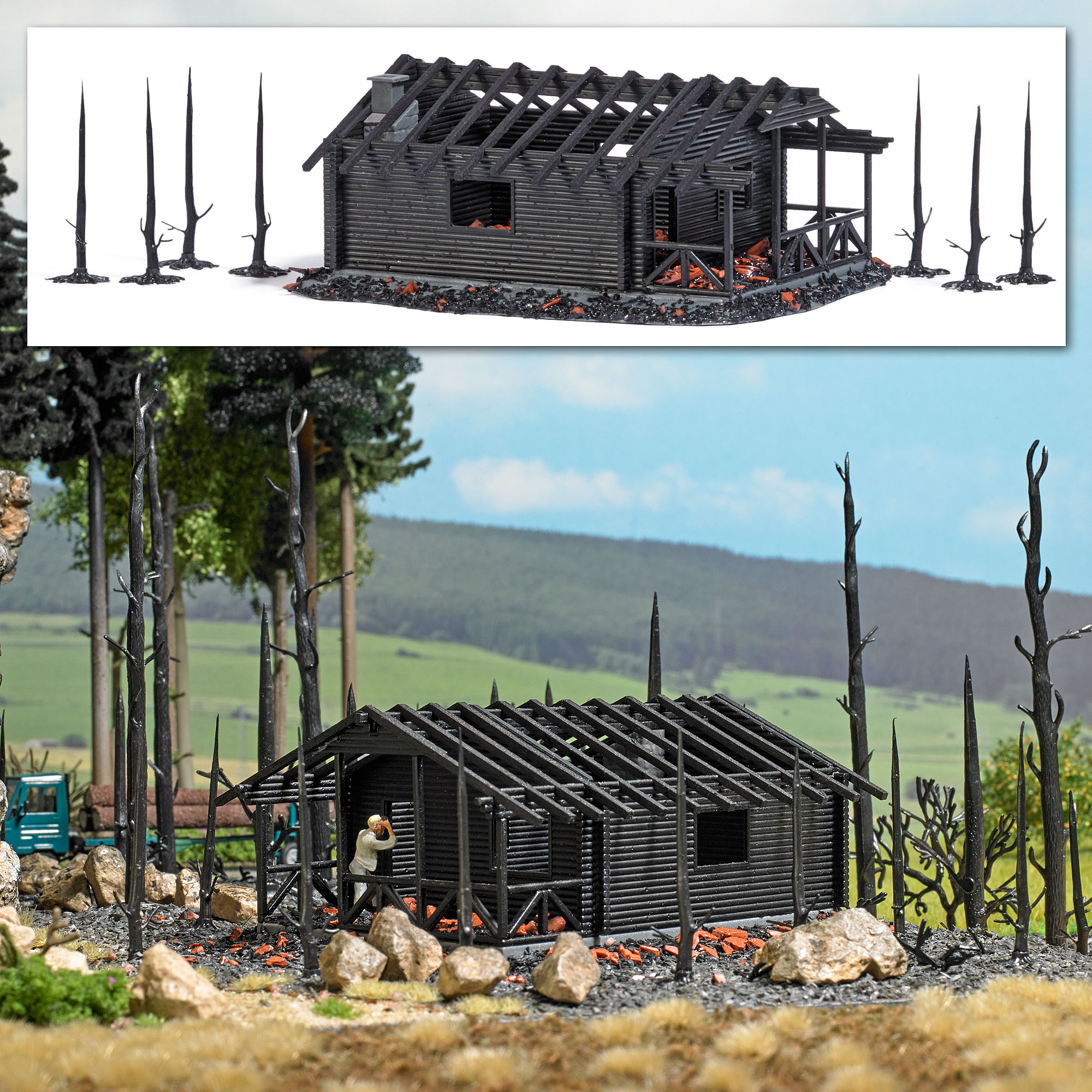 Busch 1853 Abgebrannte Waldhütte 1:87 Spur H0 Bausatz Neu OVP