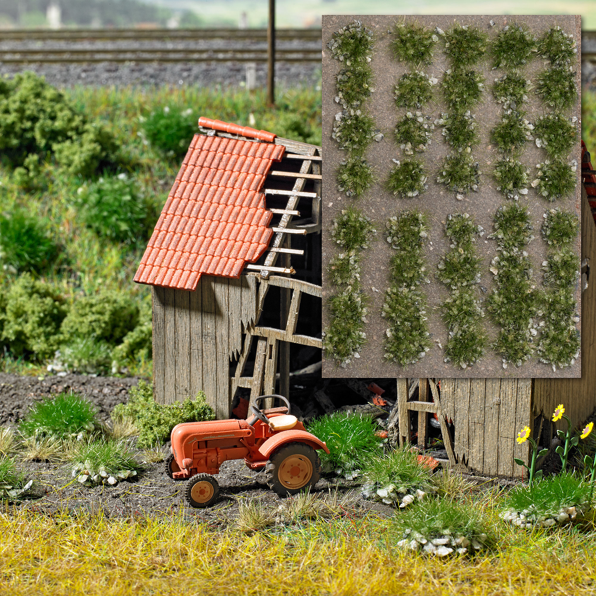 Busch 3553 Grasbüschel mit Steinen Spätsommer Spur H0/TT/N Neu