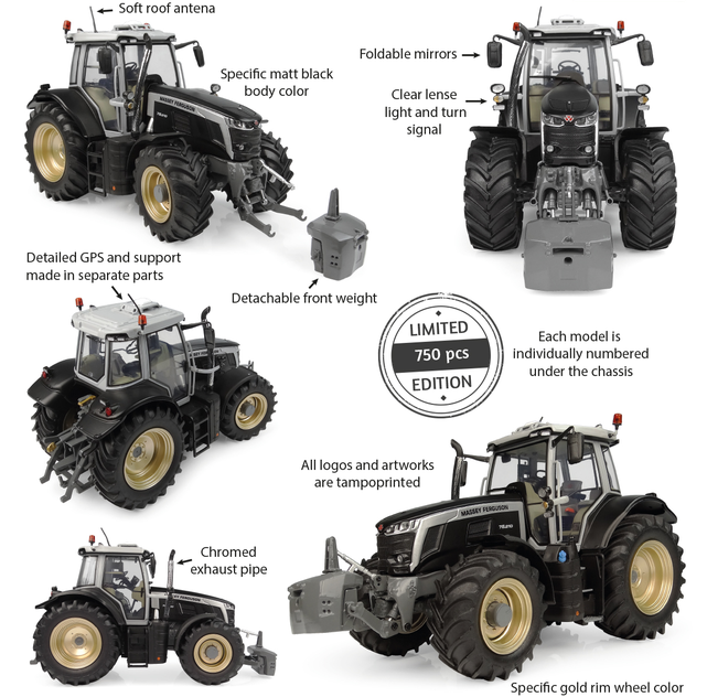 Universal Hobbies UH7207 Massey Ferguson 7S.210 - Matt Black Edition 1:32 NEU