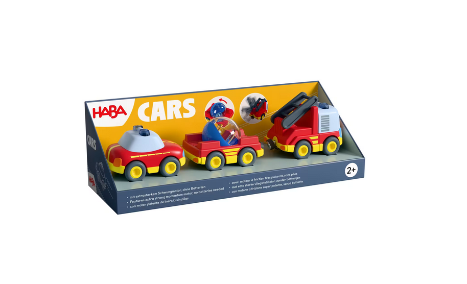 HABA 2013816001 Cars Feuerwehr-Spielset 2 Autos Hänger Wasser-Kugel