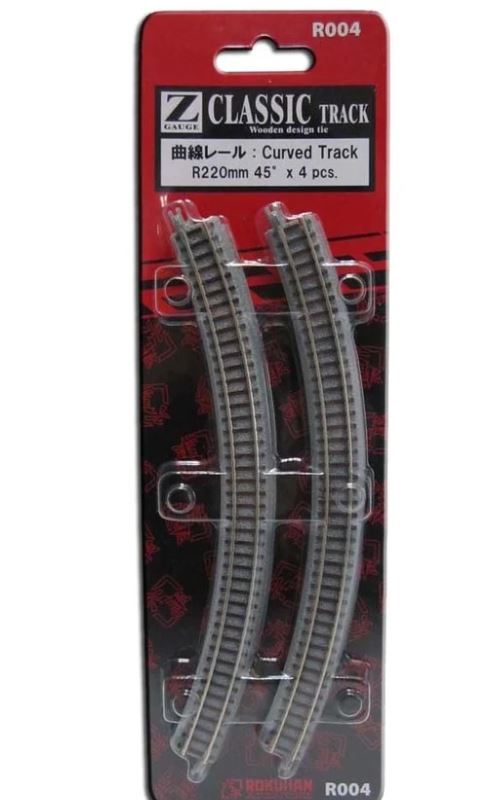 Rokuhan R004 Gleis gebogen R220-45° 4 Stück 1:220 Spur Z Neu OVP