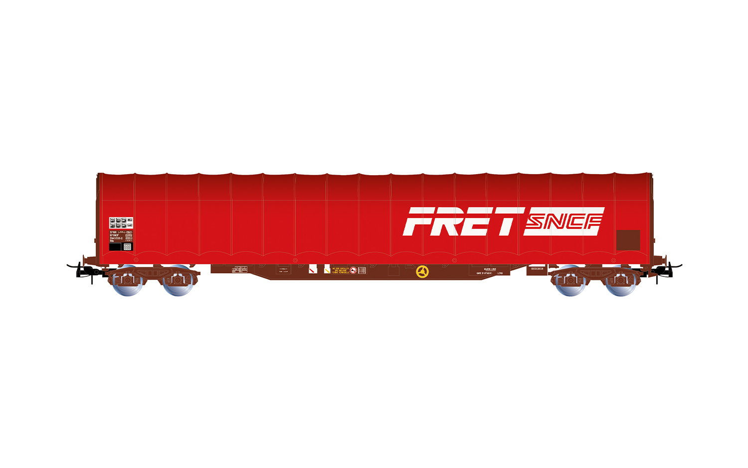 Jouef HJ6334 SNCF, 4-achs. Schiebeplanenwagen der Bauart Rils, „FRET”, ro