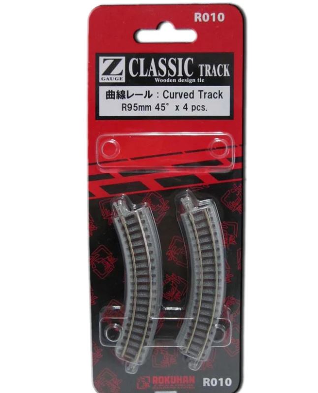 Rokuhan R010 Gleis gebogen R95-45° 4 Stück 1:220 Spur Z Neu OVP