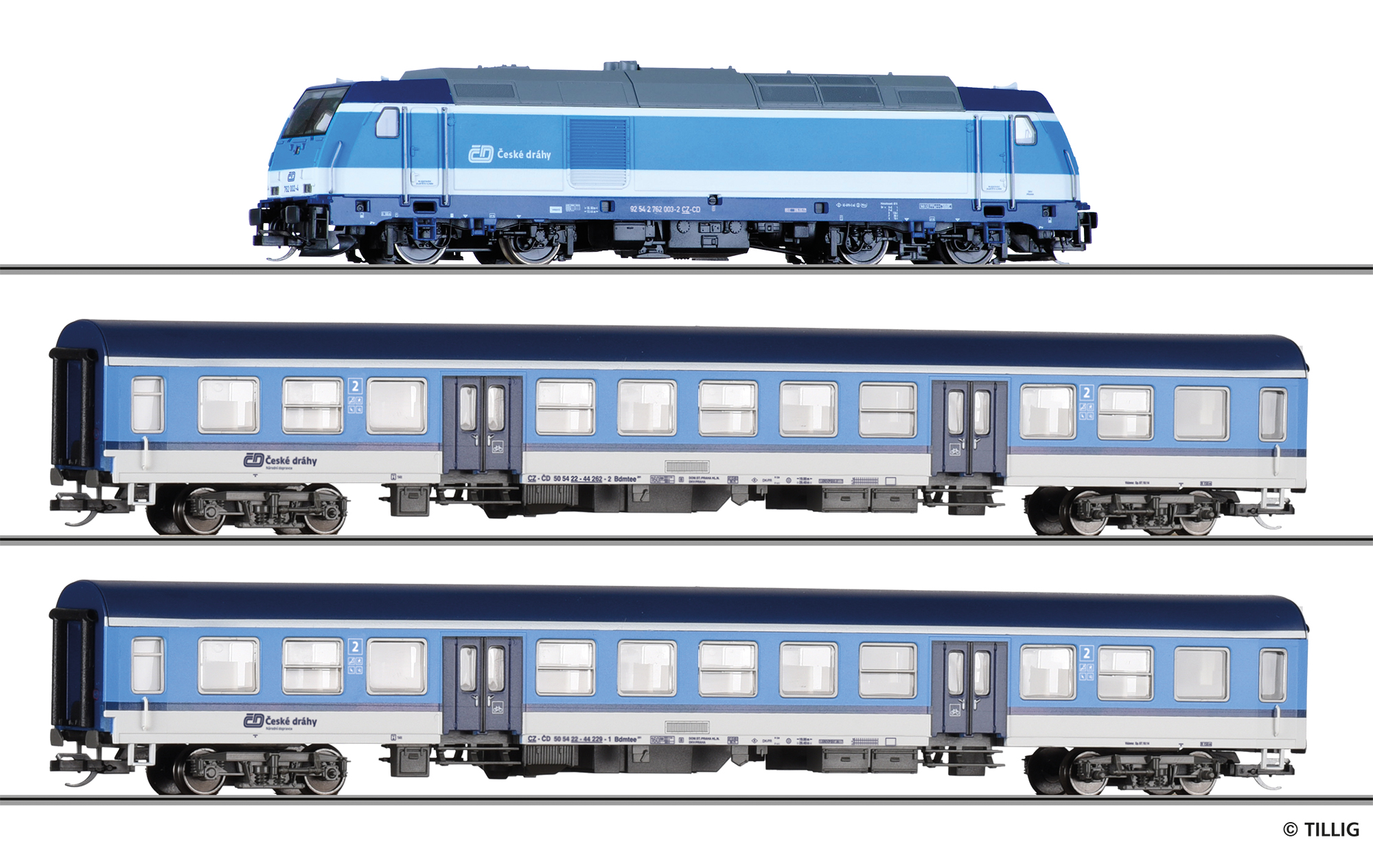 Tillig 01506 Einsteiger-Set: Reisezug der ČD, bestehend aus Diesellokomot