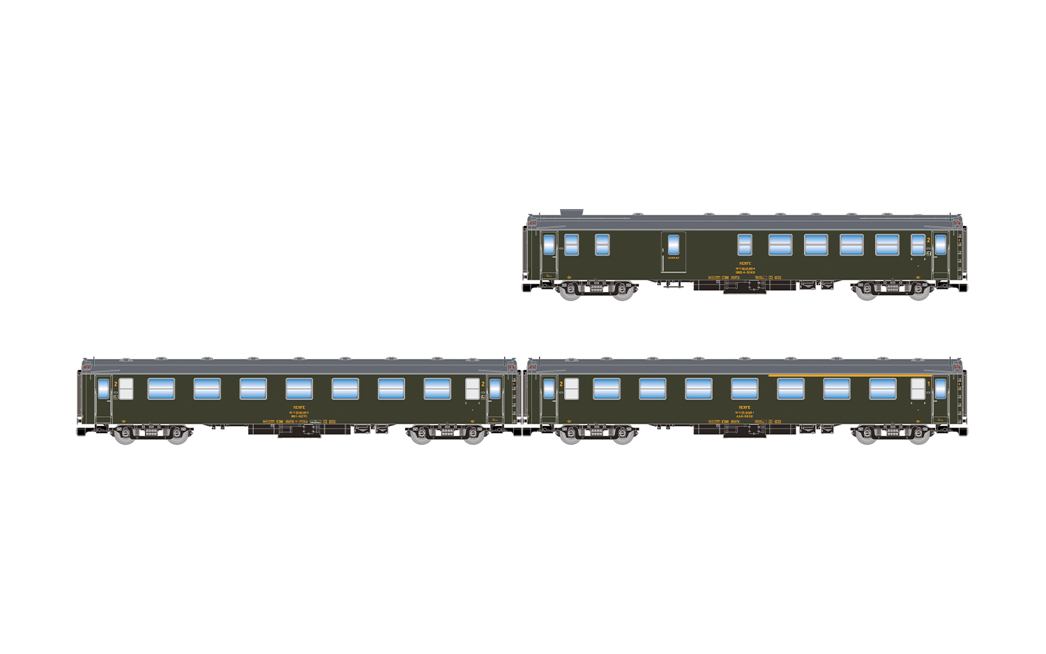 Arnold HN4514 RENFE, 3-tlg. Set 5000-Wagen, BBD4 Gepäckwagen + BB1 2. Klas