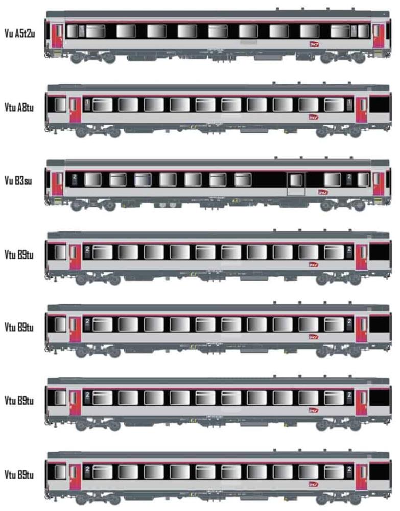 Models World MW2402 7er Set Personenwagen VTU SNCF, Ep.VI, TEOZ, Innenbel.