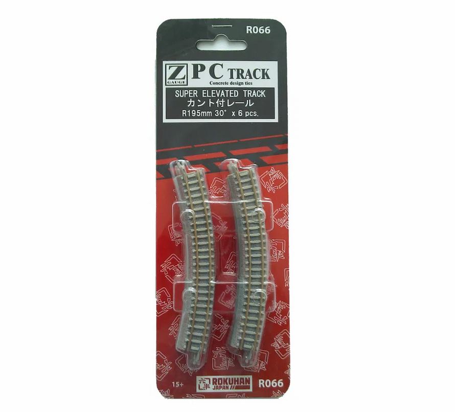 Rokuhan R066 Gleis überhöht R195-30° 1:220 Spur Z Neu OVP 6 Stück